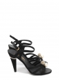 Sandales à talon en satin noir perle et cristal Prix boutique 1500€ Taille 39