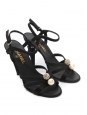Sandales à talon en satin noir perle et cristal Prix boutique 1500€ Taille 39
