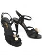 Sandales à talon en satin noir perle et cristal Prix boutique 1500€ Taille 39