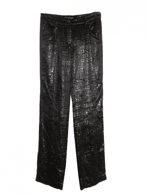 Pantalon droit en velours moiré noir lamé argent bouton bijoux Fall 2004 Prix boutique 4000€ Taille 34