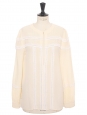 Blouse manches longues en soie beige et broderie dentelle blanche Prix boutique 1100€ Taille 36/38