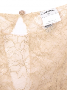 Beige nude sheer Calais lace sleeveless top Spring 2005  Retail price €8,500 Size 36