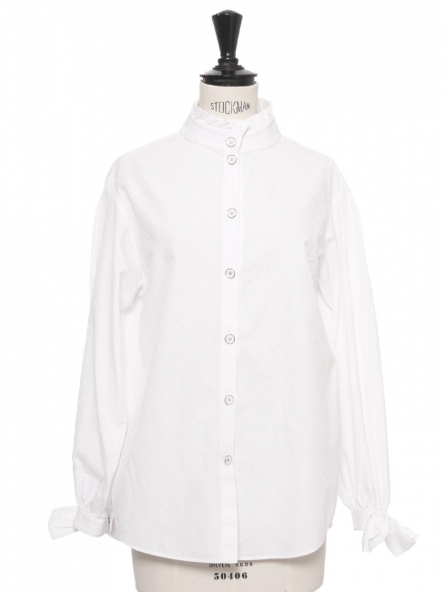 Chemise en coton blanc col à volant noeud aux poignets FW 2023 Prix boutique 1600€ Taille 34