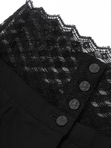 Black wool straight leg trousers with Calais lace waistband Retail price €2,500 Size 34
