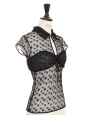 Black knit top with short sleeves, embroidered stars, velvet trim, and CC buttons Fall Winter Retail price €8,500 Size 36