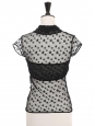 Top en maille noir manches courtes brodé étoiles bordé velours boutons CC Fall Winter Prix boutique 8500€ Taille 36