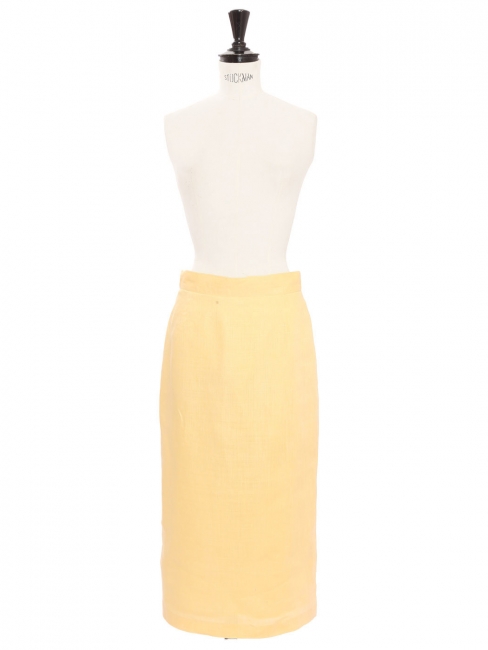 Jupe crayon midi 100% lin jaune poussin Taille XS