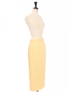 Midi pencil skirt 100% chick yellow linen Size XS