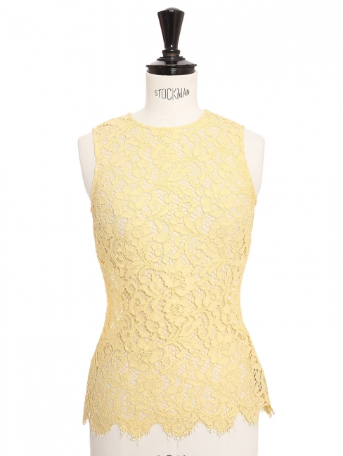 Pastel yellow calais lace sleeveless top Retail price €1450 Size XS