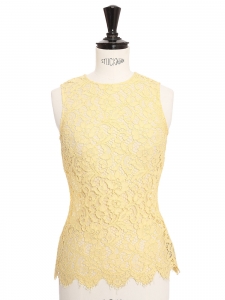 Pastel yellow calais lace sleeveless top Retail price €1450 Size XS
