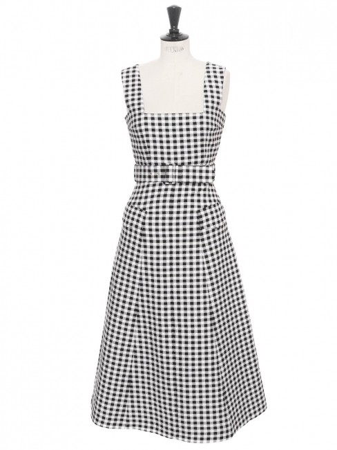 Robe PETRA longue vichy noire et blanche ceinturée Prix boutique 970€ Taille 36