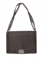 Dark gray quilted leather BOY bag, large model with silver chain Retail price €7,500