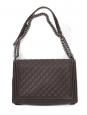 Dark gray quilted leather BOY bag, large model with silver chain Retail price €7,500