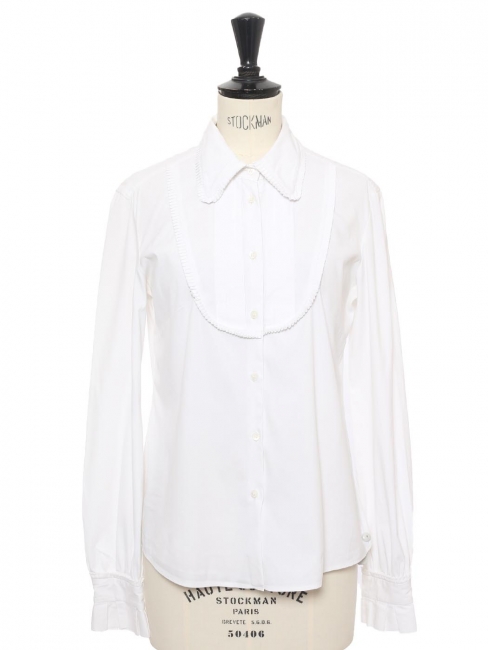 White cotton long sleeves shirt with bib Retail price €1,250 Size 34