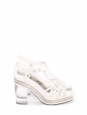Heeled sandals in cream white leather, acetate, and silver Retail price €1,200 Size 38