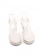Heeled sandals in cream white leather, acetate, and silver Retail price €1,200 Size 38