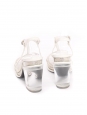 Heeled sandals in cream white leather, acetate, and silver Retail price €1,200 Size 38