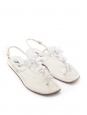 White patent leather flat sandals decorated with acetate flowers Retail price €800 Size 38