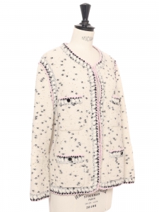 Veste en laine et cachemire blanche noire lilas et dorée Pre-Fall 2021 Prix boutique 3500€ Taille 40