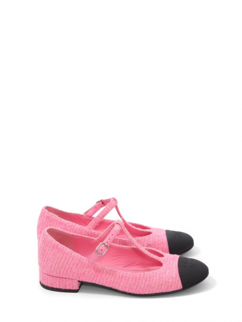 Ballerines plates en tweed rose et bouts noirs CROISIERE 2023 Prix boutique 1100€ Taille 38