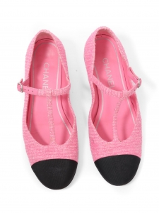 Flat ballerina shoes in pink tweed with black toes CROISIERE 2023 Retail price €1,100 Size 38