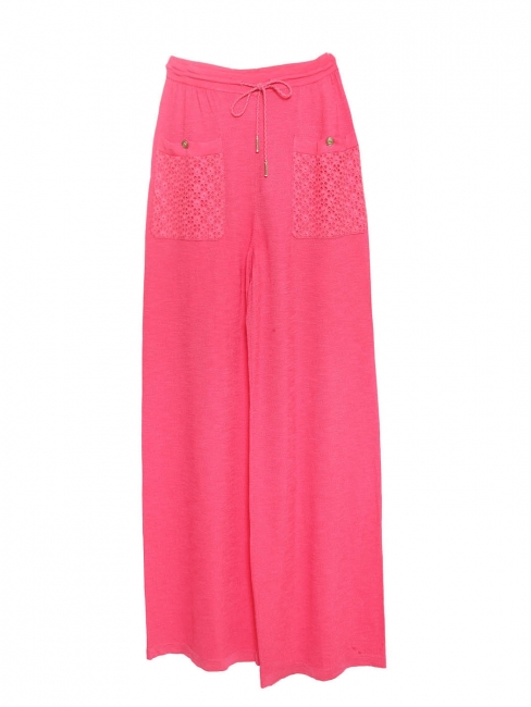 Pantalon taille haute évasée rose bonbon poches broderie anglaise Prix boutique 3200€ Taille 34