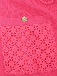 Bright pink high-waisted flared trousers with broderie anglaise pockets Retail price €3,200 Size 34