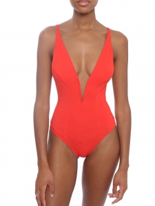 One-piece swimsuit plunging neckline bright red Retail price €595 Size 40