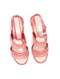 Sandales à talon en cuir rouge à rayures blanc crème Croisière 2020/2021 Prix boutique 950€ Taille 38