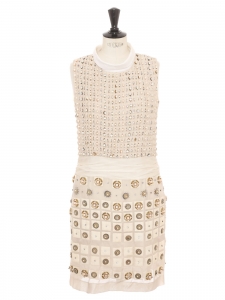 Robe Haute Couture en soie blanc crème brodée de cristaux Swarovski Px boutique 6000€ NEUVE Taille 38