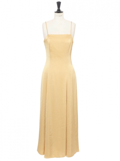 Pastel yellow satin long dress with thin straps Retail price €445 Size XS