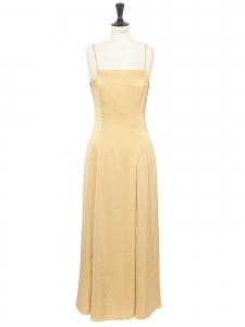 Pastel yellow satin long dress with thin straps Retail price €445 Size XS