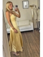 Pastel yellow satin long dress with thin straps Retail price €445 Size XS