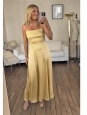 Pastel yellow satin long dress with thin straps Retail price €445 Size XS