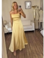 Pastel yellow satin long dress with thin straps Retail price €445 Size XS