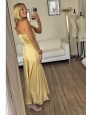 Pastel yellow satin long dress with thin straps Retail price €445 Size XS
