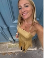 Pastel yellow satin long dress with thin straps Retail price €445 Size XS