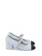 Light blue mary jane low heel shoes with black CC toes Retail price €1,150 Size 38
