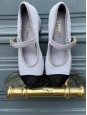 Light blue mary jane low heel shoes with black CC toes Retail price €1,150 Size 38