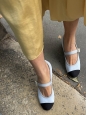 Light blue mary jane low heel shoes with black CC toes Retail price €1,150 Size 38