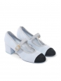 Light blue mary jane low heel shoes with black CC toes Retail price €1,150 Size 38