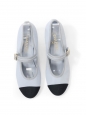 Light blue mary jane low heel shoes with black CC toes Retail price €1,150 Size 38