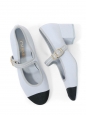 Light blue mary jane low heel shoes with black CC toes Retail price €1,150 Size 38