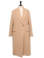 Long round-neck coat in camel brown wool Retail price €1500 Size 36