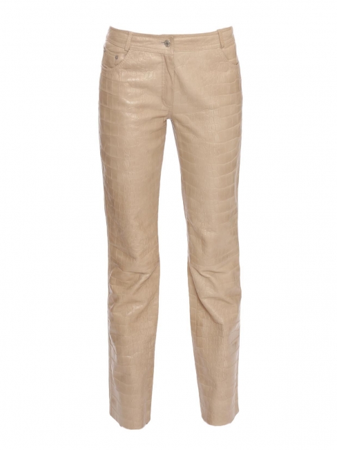 Pantalon en agneau embossé croco beige John Galliano FW 2005 Taille 36