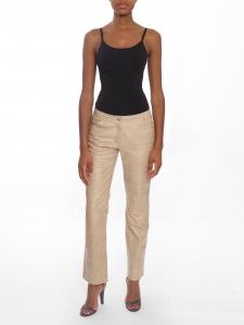 John Galliano FW 2005 croco embossed beige leather pants Size 36