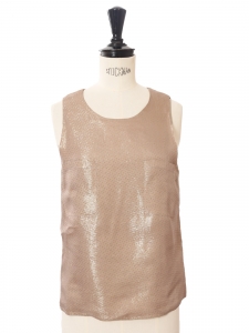 Pink-gold silk sleeveless top with gold dots Retail price 1400&euro; Size 34