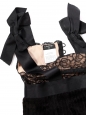 Black corduroy, fine lace and satin bow straps dress Retail price €6500 Size XS