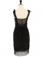 Robe en velours de soie côtelé noir, dentelle fine et bretelles satin noeud Prix boutique 6500€ Taille XS