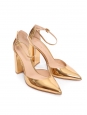 Gold metallic leather point-toe ankle strap flats Retail price €600 Size 40.5
